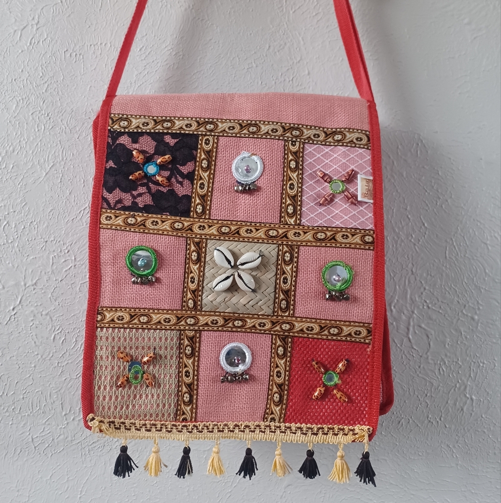 Raja Beaded Embroidered Crossbody Flap-Over Tassel Bag